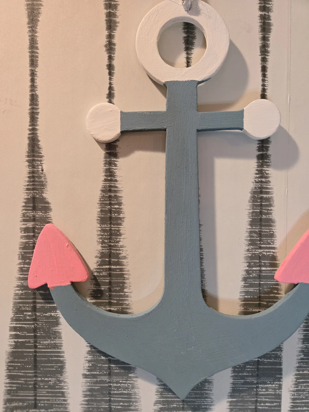 Coastal Wooden Anchor Hanging Decor - Blue, White & Pink